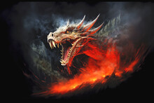 Fire Breathing Dragon Head With Fangs, AI Generated