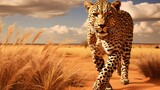 Fototapeta Sawanna - A leopard hunts its prey.