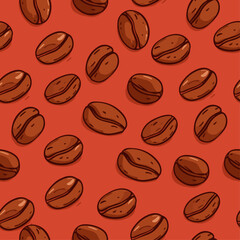 Fototapete - Pattern of scattered coffee beans. Vector pattern with realistic coffee beans. Seamless pattern.