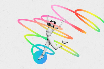 Sticker - Creative photo illustration banner picture jumping dancing young girl happy cheerful freedom love rights equity sexual orientation choice