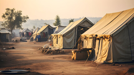 refugee camp with tents. background with selective focus