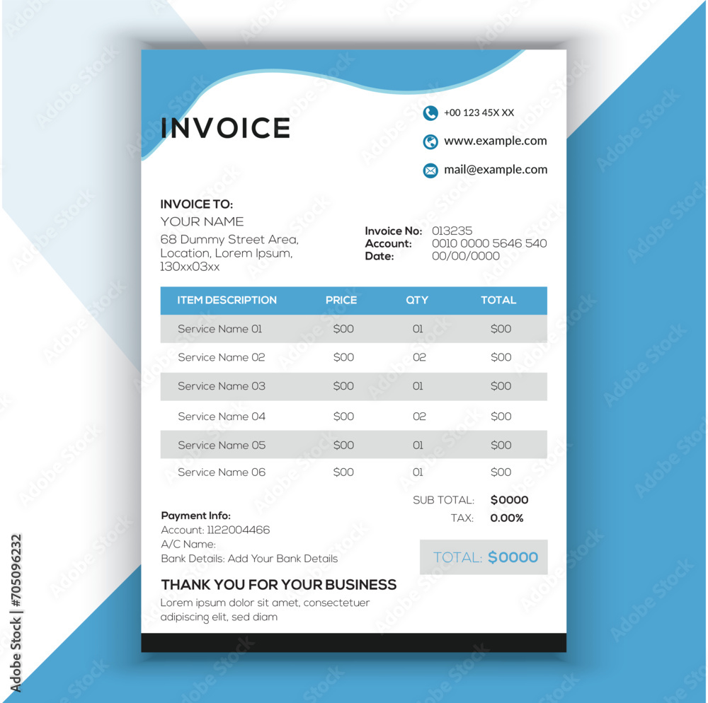 invoice template design for your company business Stock Vector | Adobe ...