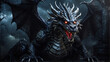 Creepy dragon expression on dark background