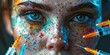 A detailed close-up of a person with vibrant face paint. Perfect for adding a touch of creativity and color to your projects