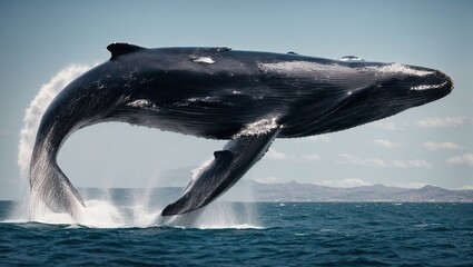 In the azure waters, a magnificent young humpback whale effortlessly performs. 
