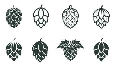 Set of hops flower. Silhouette of hops for beer logo