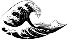 Sea Waves Handdrawn Sketch. Sketch Ocean Wave. Vintage Hand Drawn Ocean Tidal Storm Wave Isolated For Surfing And Seascape, Vector Illustration. AI Generated Illustration.