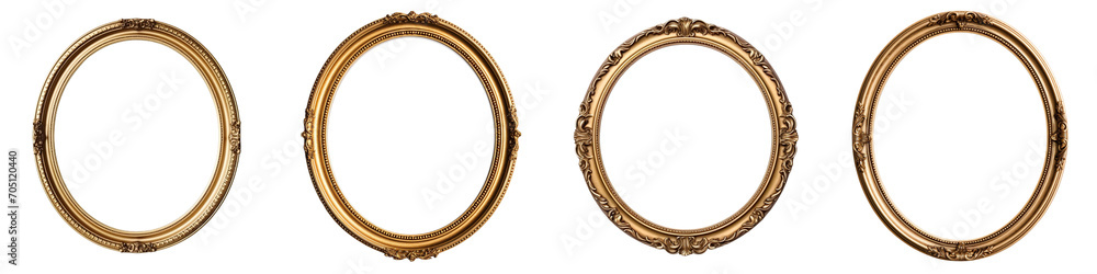 Set of Antique round oval gold picture mirror frame isolated on ...