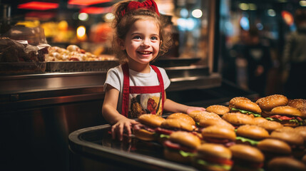 Wall Mural - The child buys a hamburger on his own.