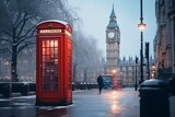 Fototapeta Big Ben - traditional telephone booth in London with Big Ben in the background