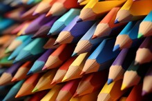 Photo Of The Vibrant Pigments Of Stacked Colored Pencils. Generative AI