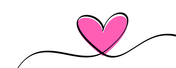 Wall Mural - Pink heart continuous wavy line art drawing on white background.