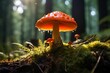 Photo of a vibrant, upturned mushroom in the forest. Generative AI