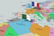 © PX Media - France and Algeria - pin flags on political map - 3D illustration