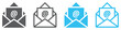 Set of mail envelope icons. Email symbol, newsletter sign, open email address. Open envelope pictogram, mail services. Vector.