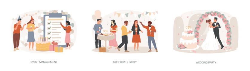 Wall Mural - entertainment service isolated concept vector illustration set. event management, corporate and wedd