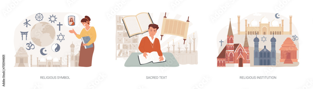 Religious practice isolated concept vector illustration set. Religious ...