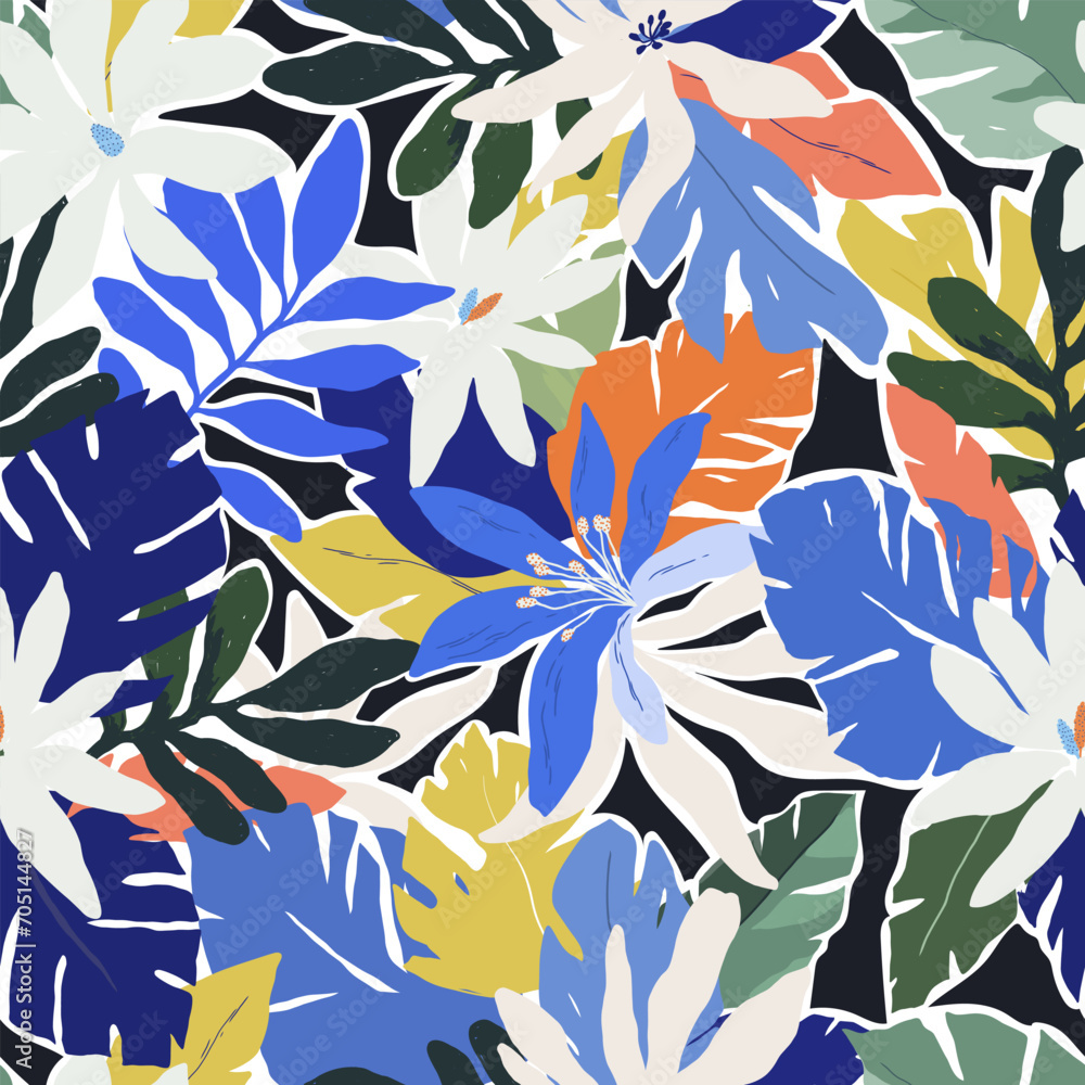 Beautiful vector tropical seamless pattern with hand drawn digital palm ...