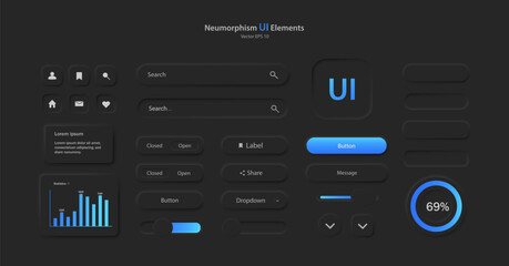 Wall Mural - a set of user interface elements for a mobile application in black and blue. buttons for mobile devi