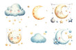 © ku4erashka - Watercolor illustration set of nursery elements.