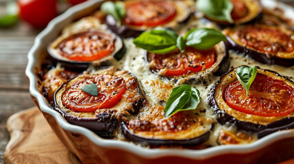 Wall Mural - great italian food baked eggplant with pepper vegetable lasagna