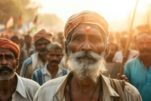 Farmer's March For Justice, A Visually Striking Image Featuring Indian Farmers Marching In Unity.