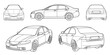 © Anton Baranovskyi - Set of classic sedan car. Different five view shot - front, rear, side and 3d. Outline doodle vector illustration