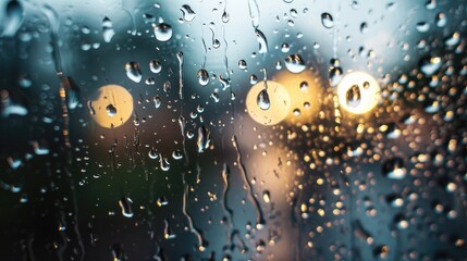 Wall Mural - Water drops splashes on window glass wallpaper background