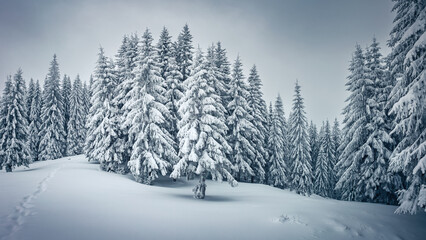 Aufkleber - Incredible winter landscape after a heavy snowfall on a frosty day.