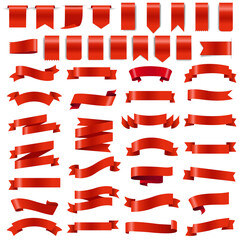 Wall Mural - Red Ribbons Set White Background