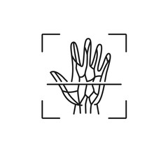 Leinwandbilder - Vein recognition, Biometric identification, and verification icon. Isolated vector linear sign, featuring intertwining veins on hand inside of scanning frame. Advanced authentication for secure access