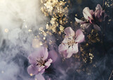 Fototapeta Kwiaty - Smoke Flowers, gold glitter and smoke effect Backgrounds