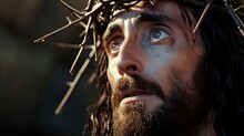 Generative AI, Jesus Christ In Crown Of Thorns, Photo Close Up