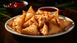 Chinese crab Rangoon fried wantons on plate