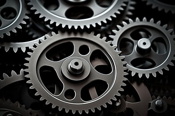 Aufkleber - Retro black and white background of industrial cogs or gears with movement