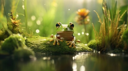 Wall Mural - Beautiful frog basking in the glow of the morning sun