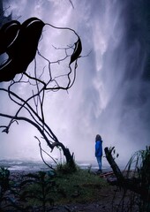 Wall Mural - Free woman with all her rights, enjoying nature, lifestyle, illustration on photo.