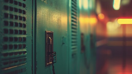 Wall Mural - A close up of a lock on the door to an empty locker room, AI