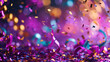 Festive explosion of colorful confetti in mid-air, with a blurred background enhancing the sense of movement and celebration.