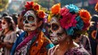 People take part in the celebration of the Dia de los Muertos. Day of the dead parade. The Day of the Dead is one of the most popular holidays in Mexico. Unidentified participant on a carnival of the 