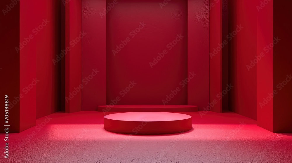 abstract red background with empty stage Cylinder podium display ...