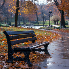 Wall Mural - Bench in the park area