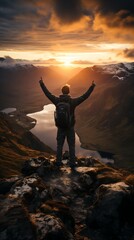 Poster - Man celebrating mountain summit success