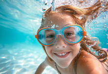 Close Up, A Girl Dives, Swims, And Creates Unforgettable Moments Of Joy.