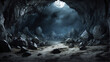 Creepy rock cave with moonlight sky