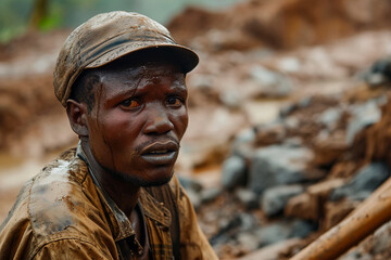 Wall Mural - Conceptual image of African people working hard in inhumane conditions extracting minerals. Cobalt mining in the Congo