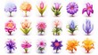 Set of cartoon flowers. Colorful flowers for game. Pixel art, 8 bit for video game UI