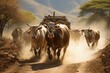 Rustic truck transports cattle by dusty road., generative IA