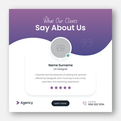 customer feedback testimonial web banner ui ux design and social media post square template