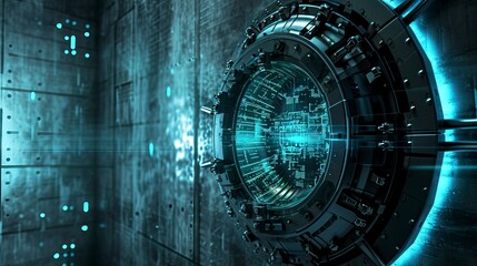 Poster - Futuristic Financial Technology Vault with Cybersecurity Digital Interface